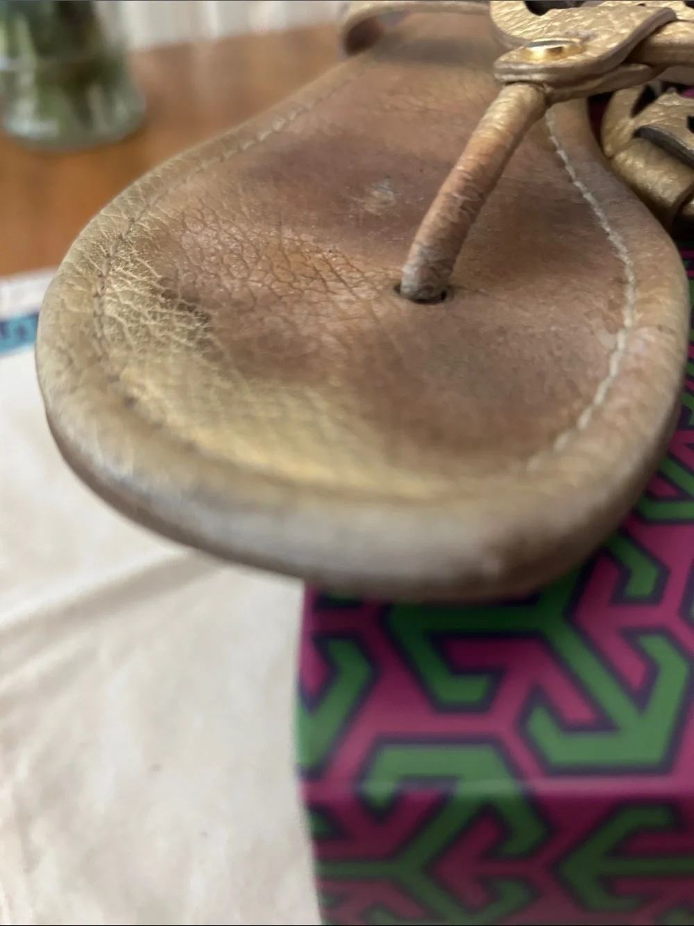 Tory Burch Metallic Gold Miller Logo Thong Sandals